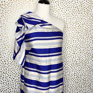 Banana Republic Dress Blue Striped Bow One Shoulder Cocktail Dress